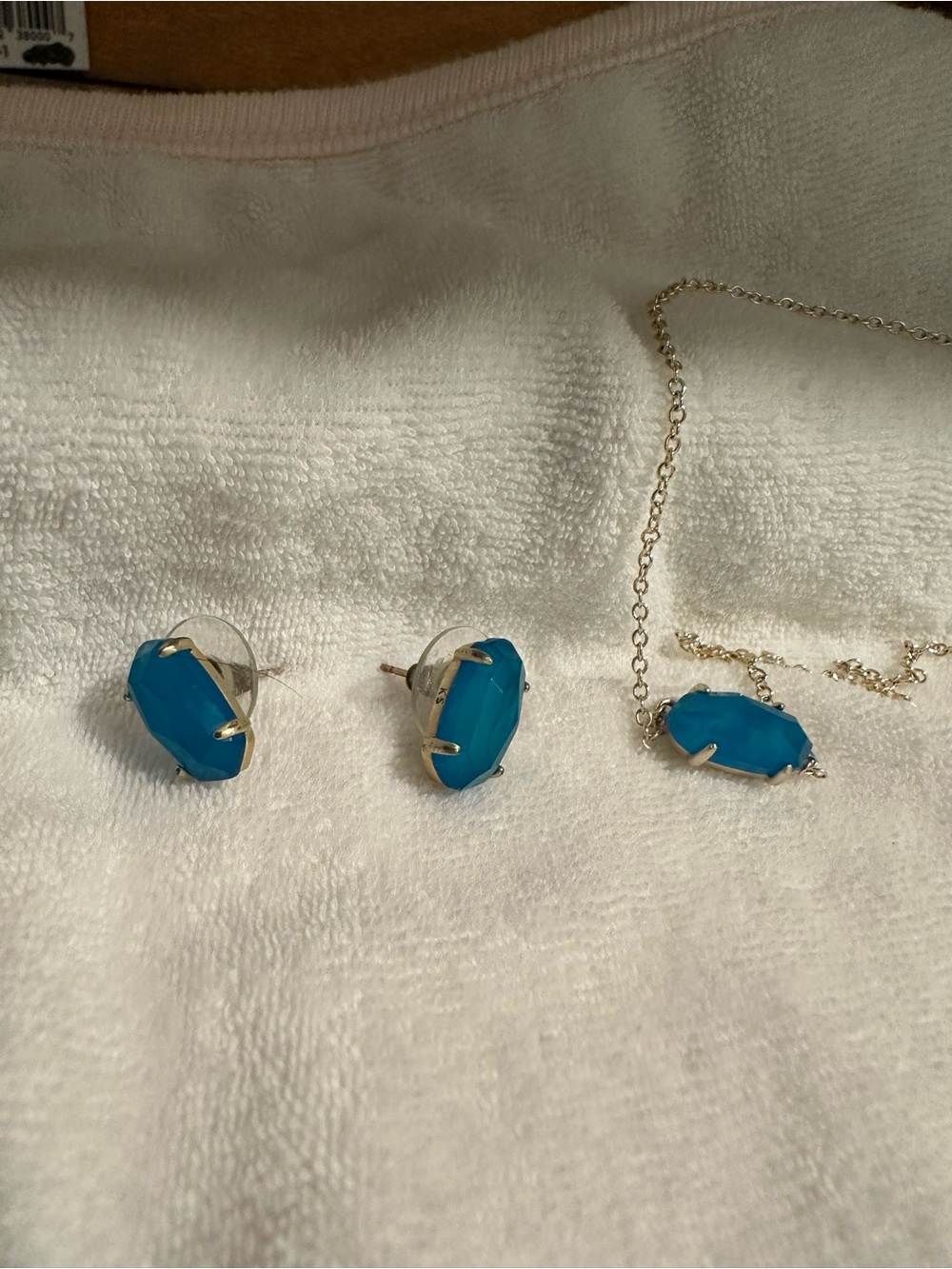 Kendra Scott Blue Teal Faceted Stone Stud Earrings with Pendant.